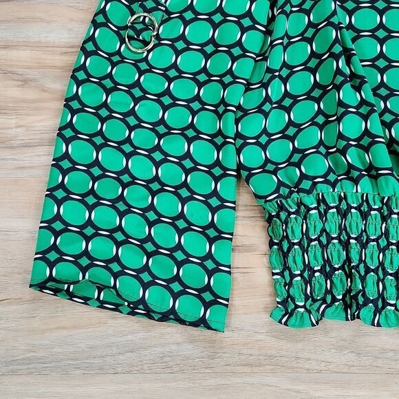 💜Michael Kors Green Circular Geo Print Adjustable Long Sleeve Blouse Small - Picture 6 of 12